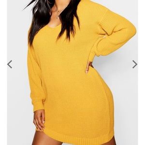 Mustard Sweater V-neck Mini Dress
